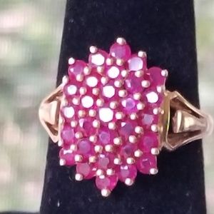 Vintage 14k Natural Ruby Cluster Ring